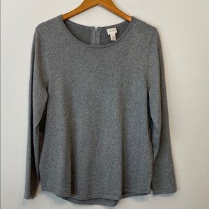 Chico’s Women’s Long Sleeve Glittery Silver Crewneck Blouse XL